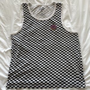 Y2K Checkerboard Tank Top Donut Patch Emo Skater Sleeveless Tee Men’s Size Large